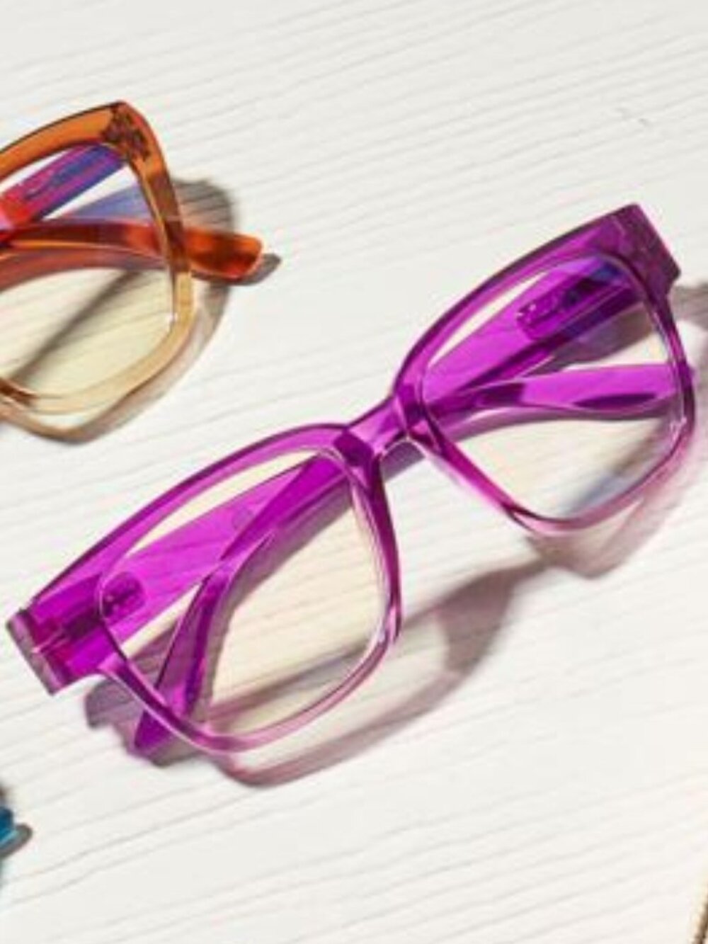 JOY MANGANO Purple Gradient Crystal Wayfarer Blue-Light Reading Glasses: +3.50